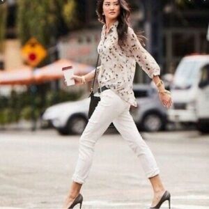 CAbi White Slim Fit Boyfriend Jeans, size 2, White